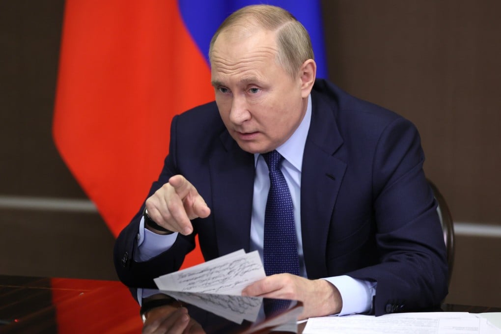 Russian President Vladimir Putin attends a government meeting with government via video link in Sochi on Wednesday. Photo: Sputnik via Reuters