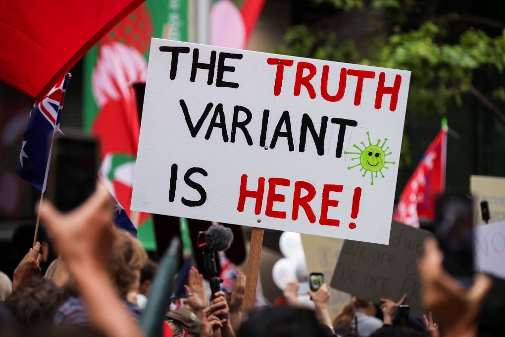 People attend a protest against Covid-19 lockdowns and vaccine mandates in Sydney earlier this month. Photo: AFP