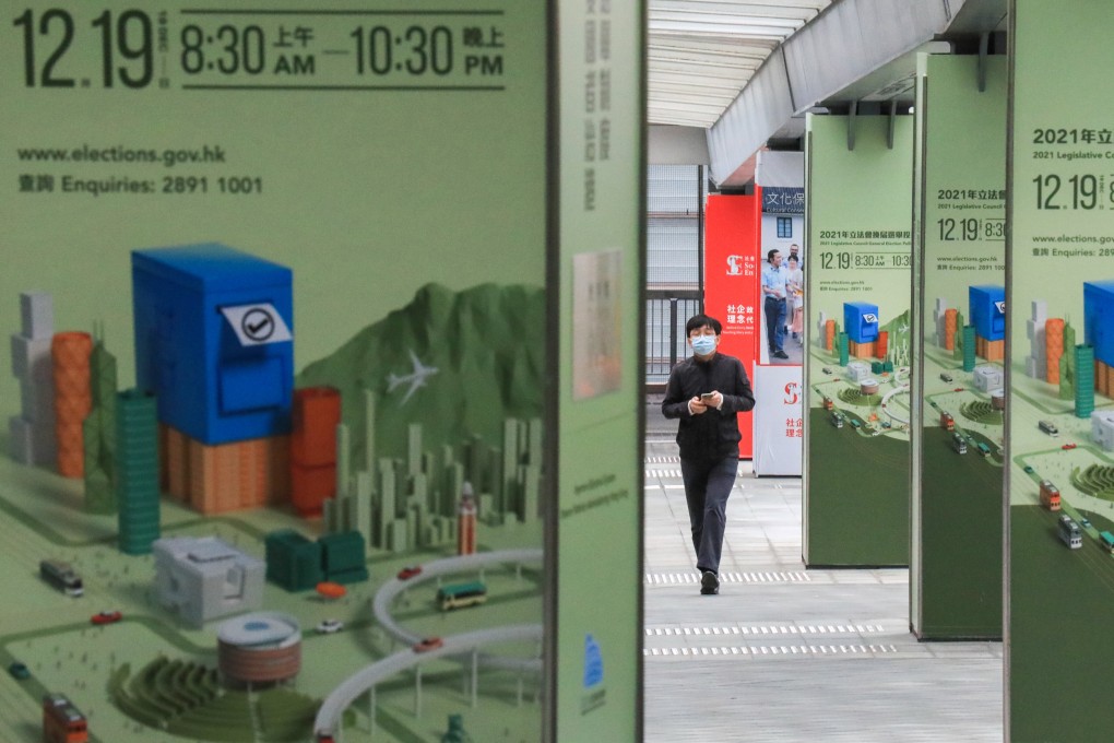 Posters promote the 2021 Legislative Council election in Admiralty. Some analysts have questioned the legitimacy of the competition in some of the poll’s sectors. Photo: Felix Wong
