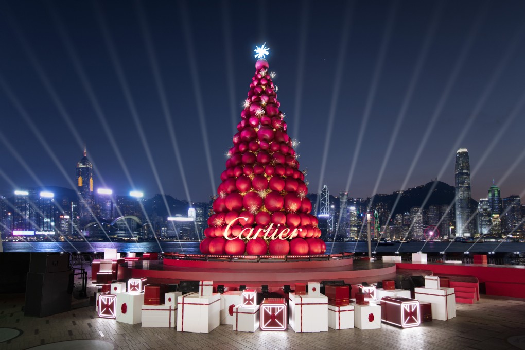 Cartier’s 13m-high Christmas tree at the K11 Musea promenade in Kowloon.