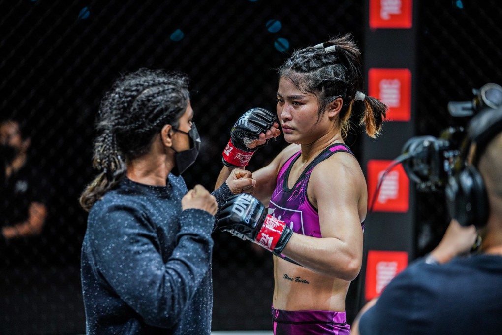 Stamp Fairtex stares down Ritu Phogat. Photos: ONE Championship