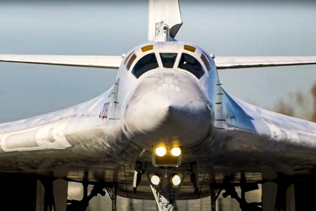 A long-range Russian Tu-160 nuclear-capable strategic bomber takes off from an airfield in Russia to patrol in the airspace of Belarus, in November. File photo: Russian Defence Ministry Press Service