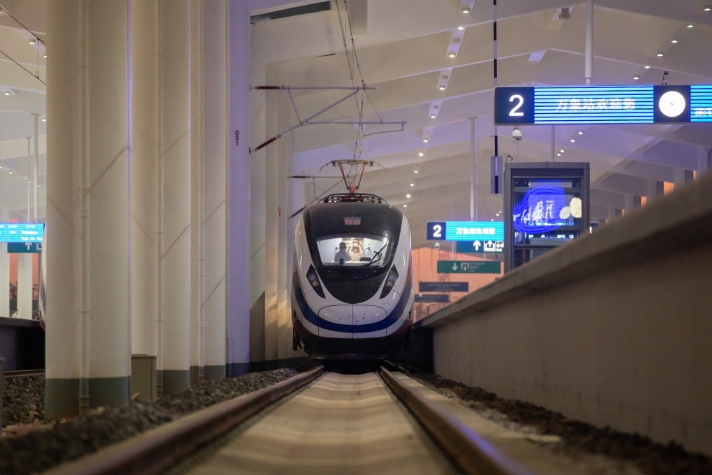 A high-speed train pulls into Vientiane railway station on the China-Laos railway. Photo: Xinhua