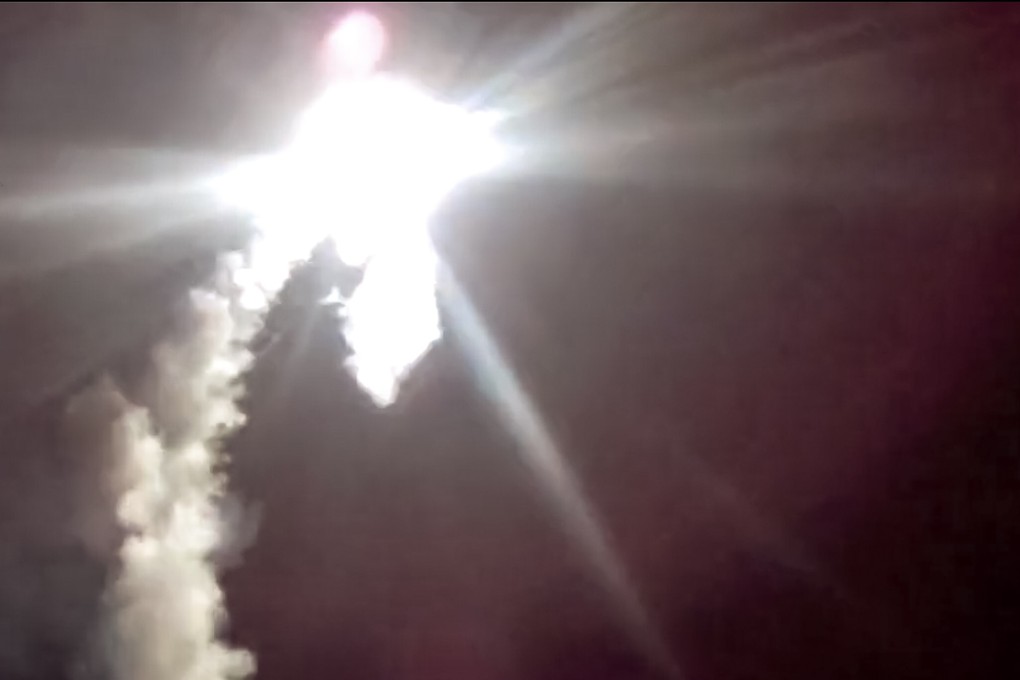 Footage released on Monday shows the test launch of a Russian hypersonic missile in the White Sea. Photo: Russian defence ministry press service via AP