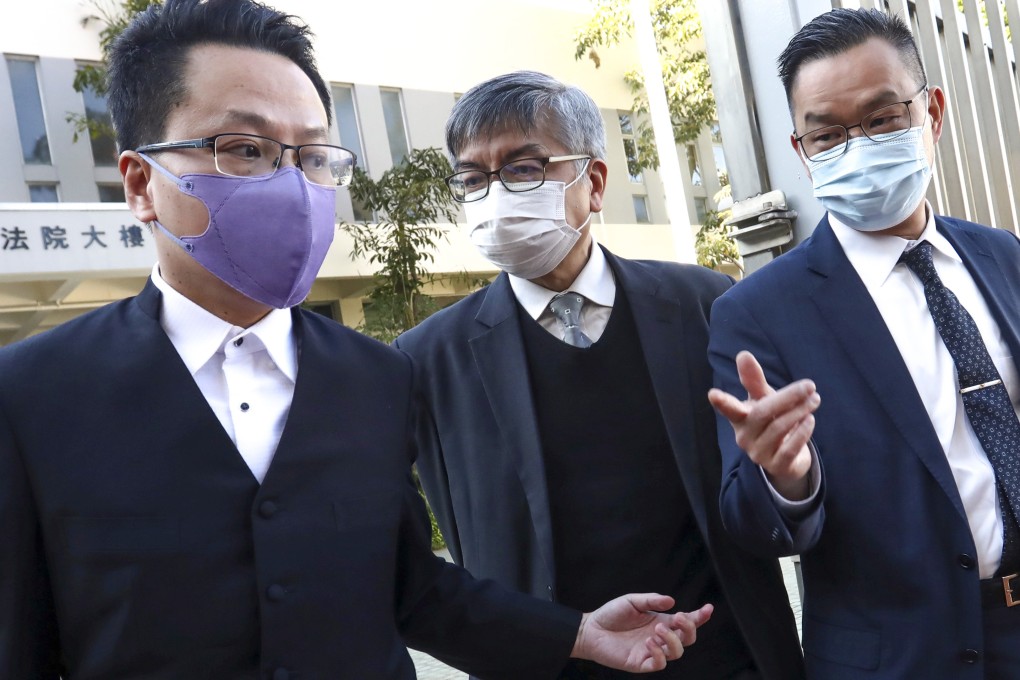 Richard Lum Chor-wah (centre) leaves the Tsuen Wan Law Courts Building following the not guilty verdict on Friday. Photo: Jonathan Wong