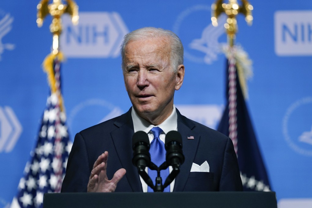 US President Joe Biden speaks about the Covid-19 Omicron variant during a visit to the National Institutes of Health in Maryland on Thursday. Photo: AP