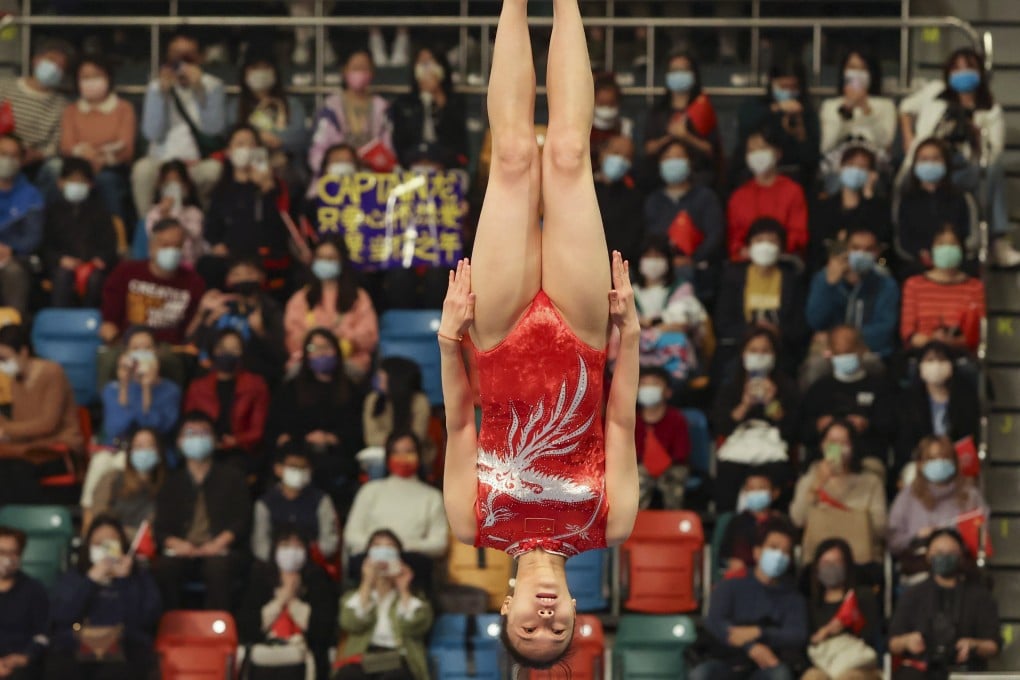 Olympic trampoline gold medallist gymnast Zhu Xueying at the Queen Elizabeth Stadium in Wan Chai. Photo: SCMP / May Tse