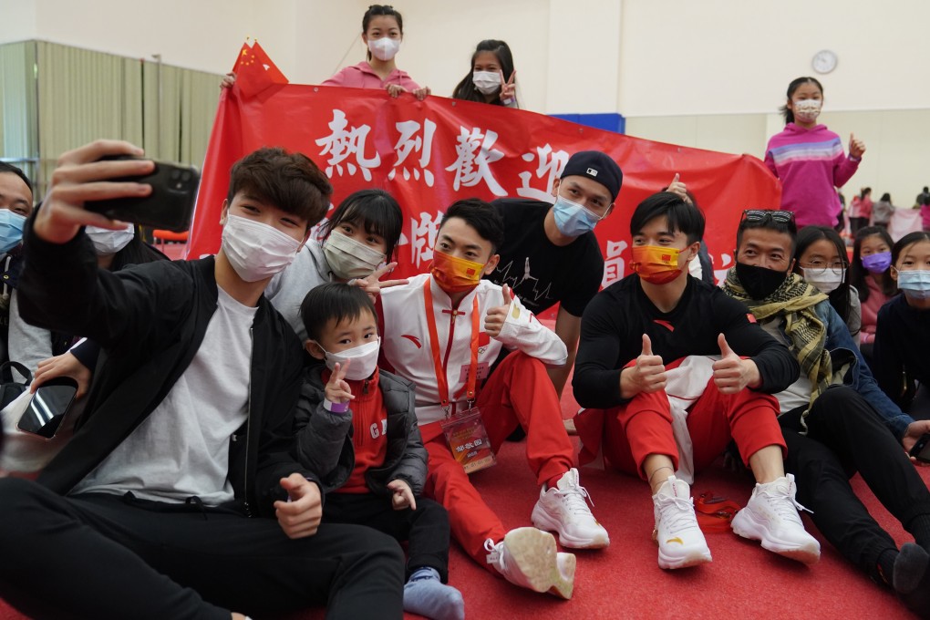 Gymnasts Zou Jingyuan and Liu Yang, pose for a picture at Yuen Long Sports Association. Photo: Sam Tsang