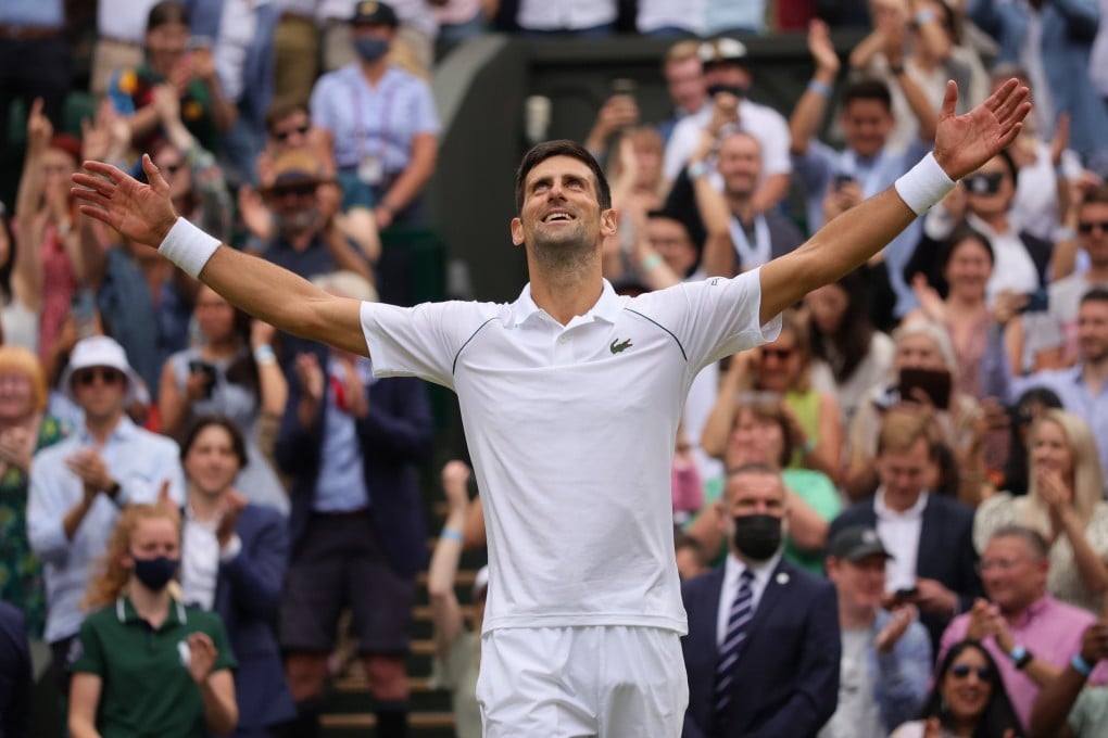 Novak Djokovic celebrates after winning the men’s final match against Matteo Berrettini of Italy at Wimbledon in July 11. Photo: Tim Ireland/Xinhua