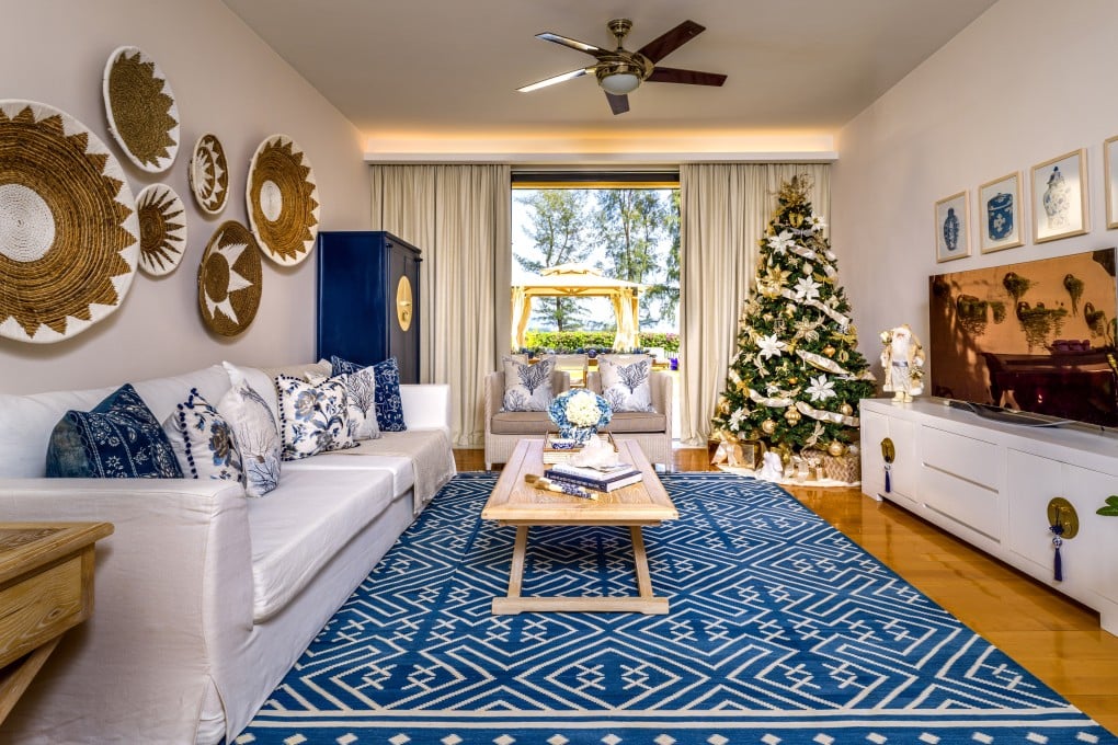 The living room of the beachfront home in South Lantau, Hong Kong, styled by Flavia Markovits. Photo: John Butlin