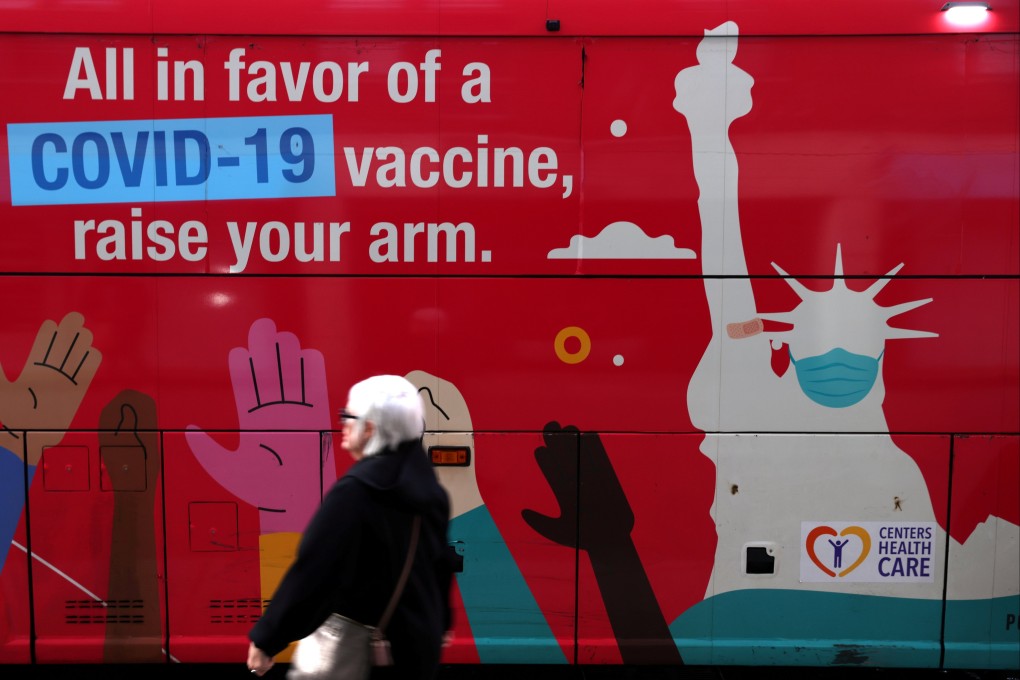 A mobile Covid-19 vaccine clinic gets the message across in Manhattan, New York. Photo: Reuters