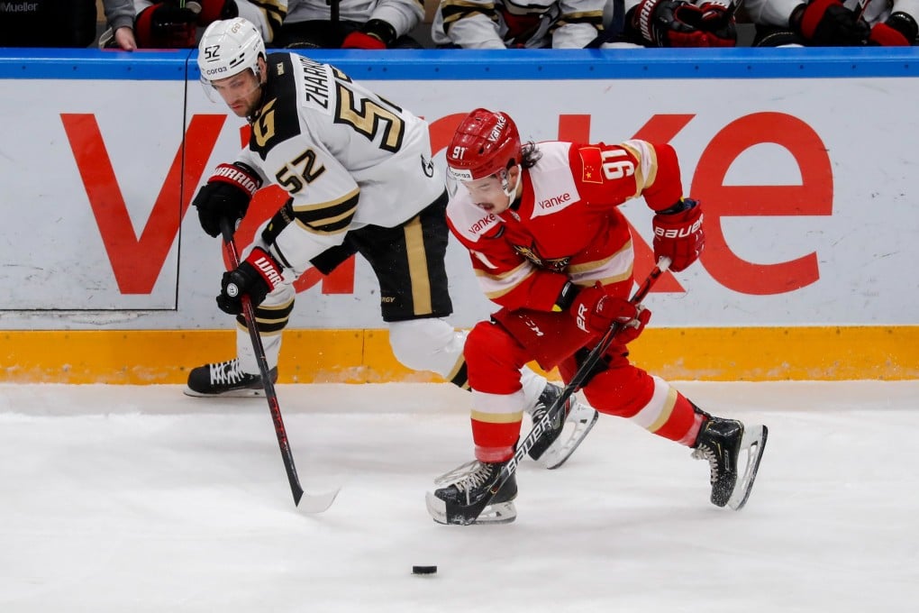 China’s HC Kunlun Red Star player Tyler Wong is seen in action against Vladimir Zharkov of HC Avangard during the Kontinental Hockey League (KHL) match in Mytishchi, Moscow region, Russia in November. Photo: Reuters