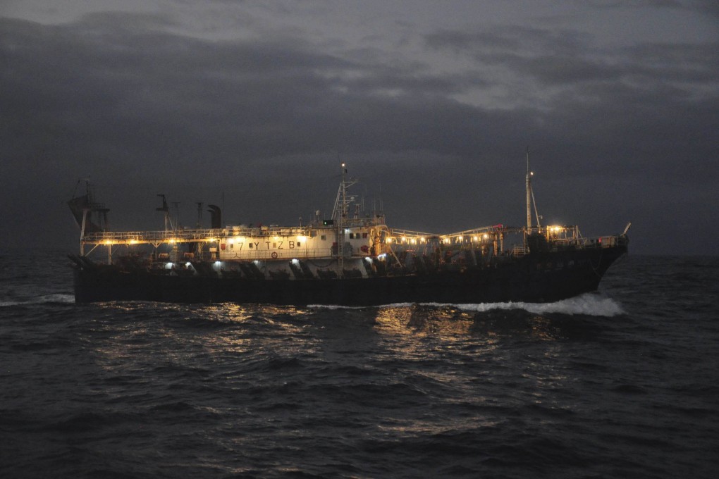 A Chinese-flagged vessel prepares to fish for squid near the Galapagos Islands in July, 2021. Chinese vessels have been documented using wide nets to illegally catch already overfished tuna in the Indian Ocean. File photo: AP