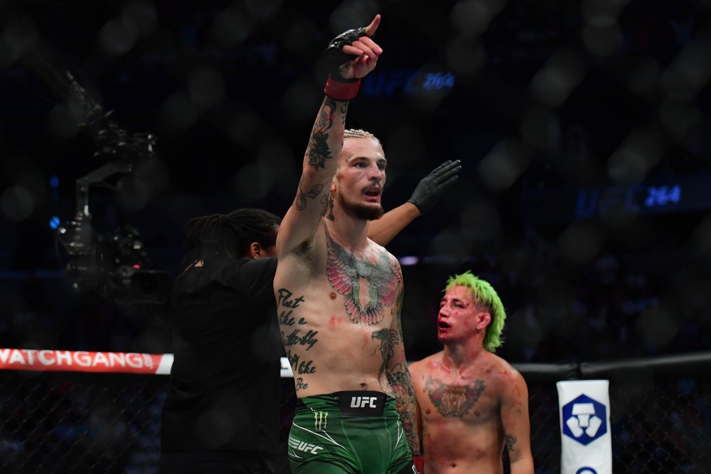 Sean O’Malley celebrates his TKO victory against Kris Mountinho at UFC 264. Photo: Gary A. Vasquez-USA TODAY Sports