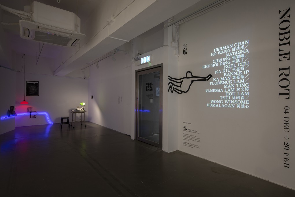 The entrance to the “Noble Rot” exhibition at the Para Site art space in Quarry Bay, Hong Kong, that explores the tension between decay and transformation. Photo: Jeff Cheng Tsz Fung