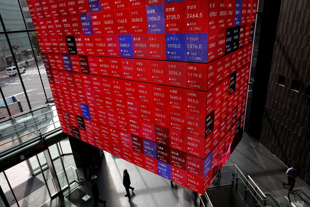 An electronic stock quotation board at a conference hall in Tokyo, Japan. Photo: Reuters