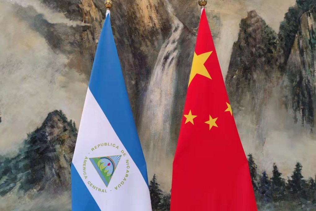 Nicaraguan and Chinese flags on display ahead of talks on Friday in Tianjin between officials from both countries. Photo: Handout