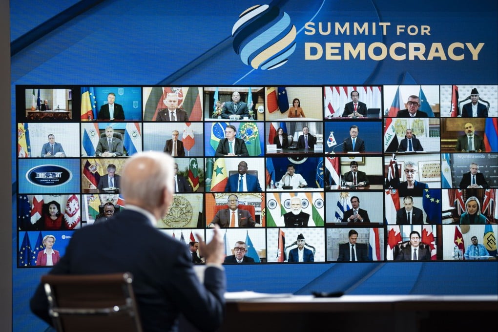 Attendees listen virtually as US President Joe Biden makes opening remarks during the Summit for Democracy in Washington on Thursday, Dec. 9, 2021. Photo: Bloomberg