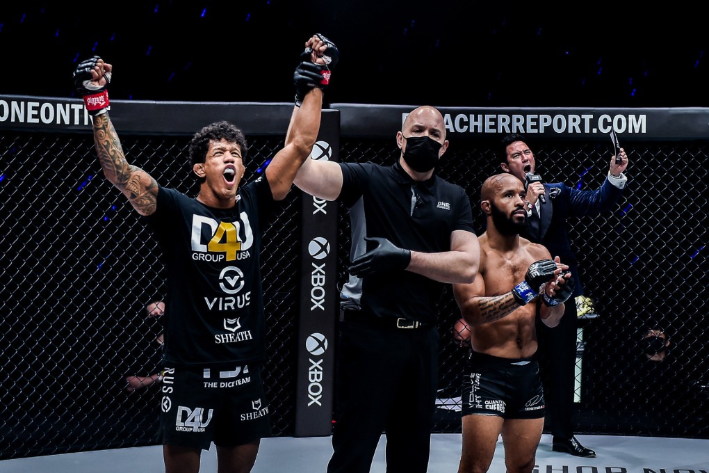 Adriano Moraes celebrates after beating Demetrious Johnson. Photo: One Championship.