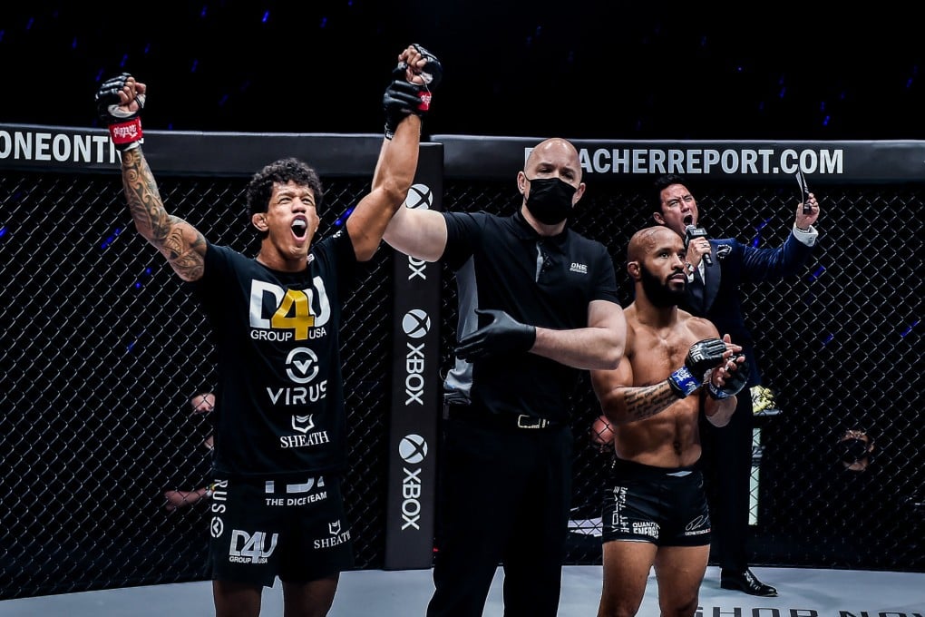 Adriano Moraes celebrates after beating Demetrious Johnson. Photo: One Championship.