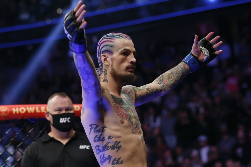 Sean O’Malley prepares to enter the Octagon for his bantamweight bout against Raulian Paiva at UFC 269. Photo: AP/Chase Stevens