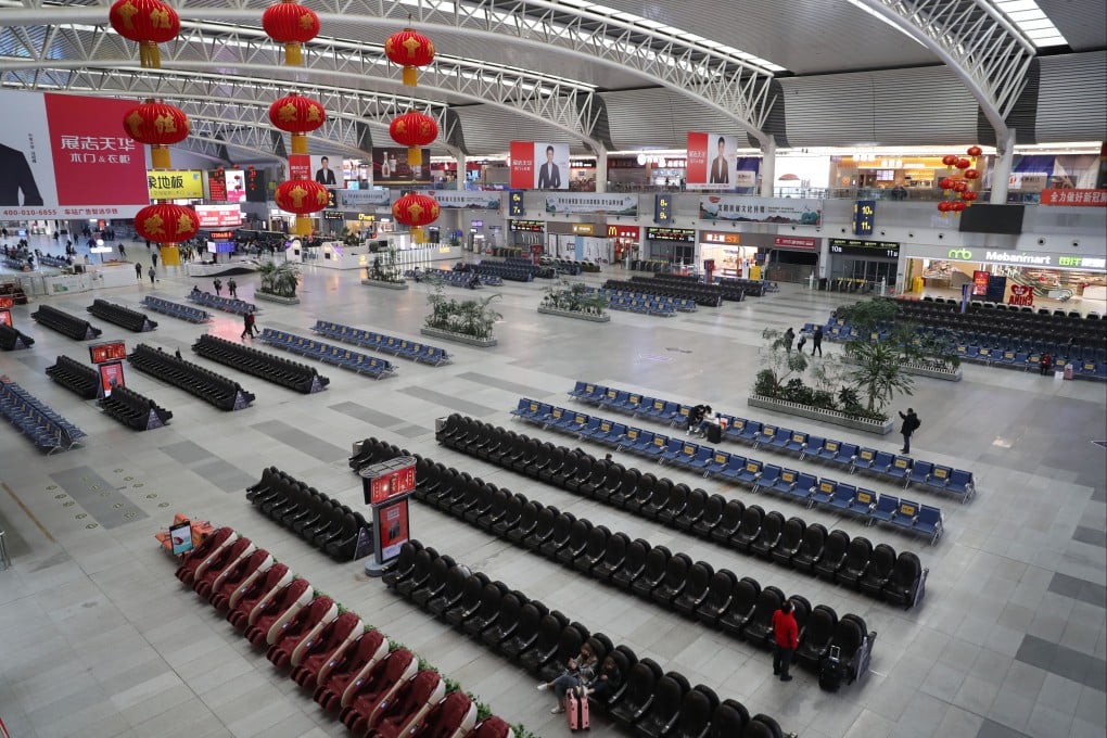 A deserted railway station in Shenyang, Liaoning province, on January 28, as the pandemic disrupted 2021 Lunar New Year travel. Photo: Xinhua