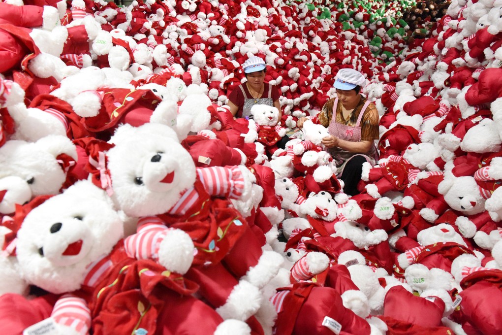 Workers make stuffed toys for export inside a factory in China’s Shandong province in June 2018. Toys continue to be one of the top US imports from China. Photo: Reuters