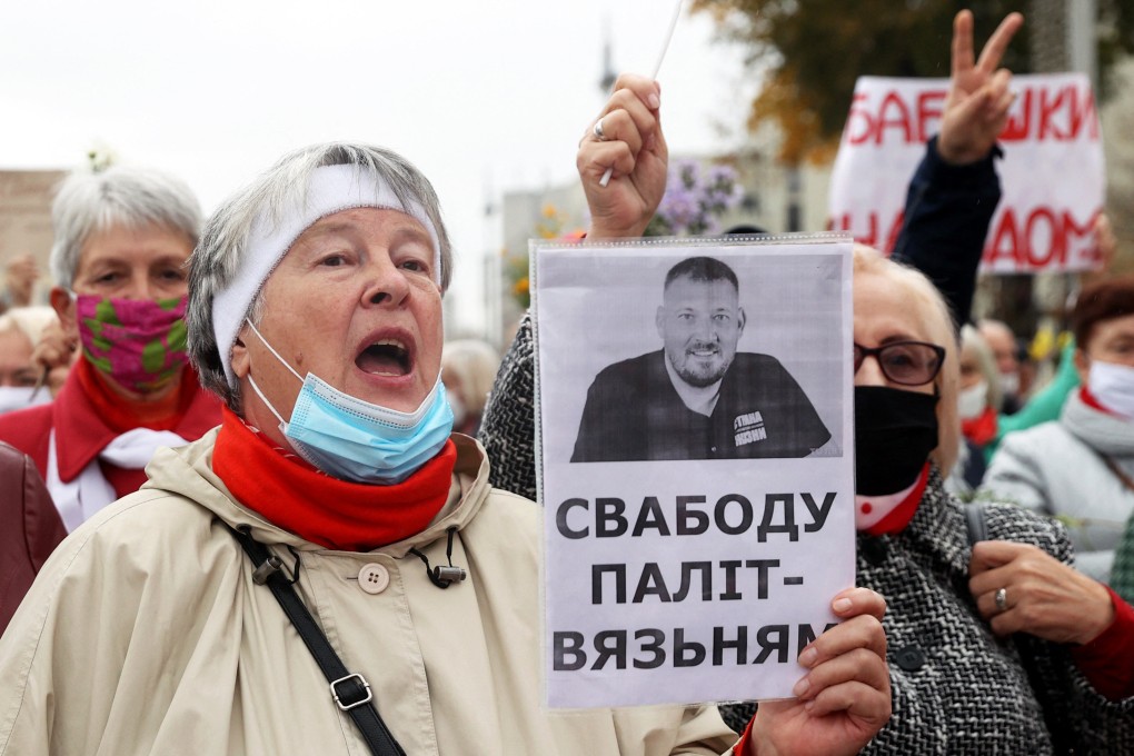 Sergei Tikhanovsky’s supporters take part in a rally in Minsk, Belarus. File photo: AFP