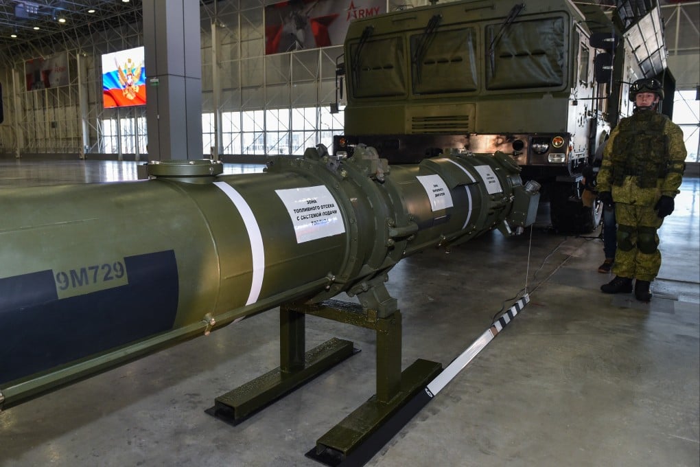 Russian defence officials show off the 9M729 cruise missile at Patriot Park outside Moscow in January 2019. Photo: AFP