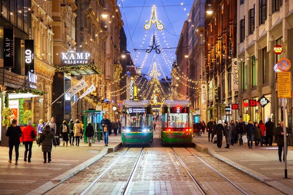 Aleksanterinkatu draped in Christmas decorations in Helsinki. Photo: Shutterstock Images