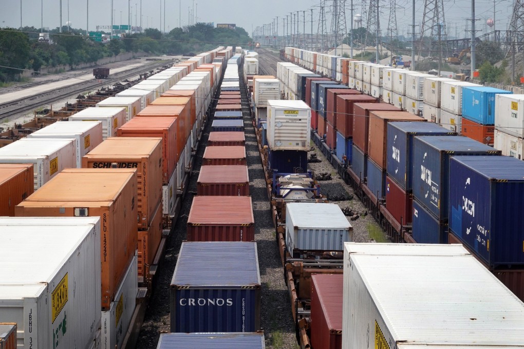Shipping containers sit in a rail yard in Chicago, Illinois, on July 28. The coronavirus pandemic has resulted in major supply chain backlogs around the world. Photo: AFP
