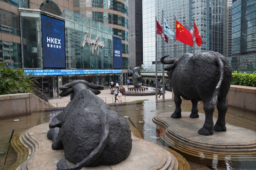 The signage of the Hong Kong Exchanges & Clearing Limited (HKEX) at the Exchange Square complex in Hong Kong’s Central district on 28 April 2021. Photo: Sam Tsang.