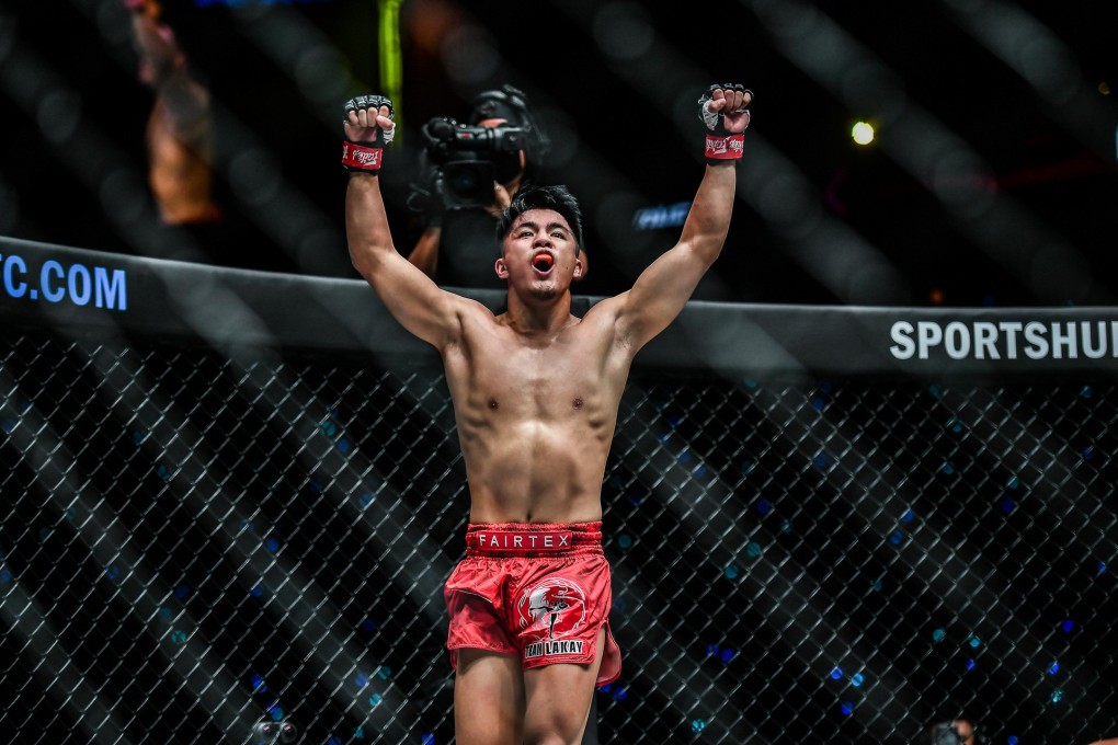 Jhanlo Mark Sangiao celebrates his win over Paul Lumihi at ONE: Winter Warriors II. Photo: ONE Championship.