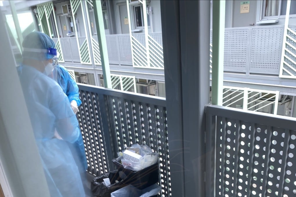 Penny’s Bay staff, clad in protective gear, make their daily Covid-19 testing rounds. Photo: Brian Rhoads