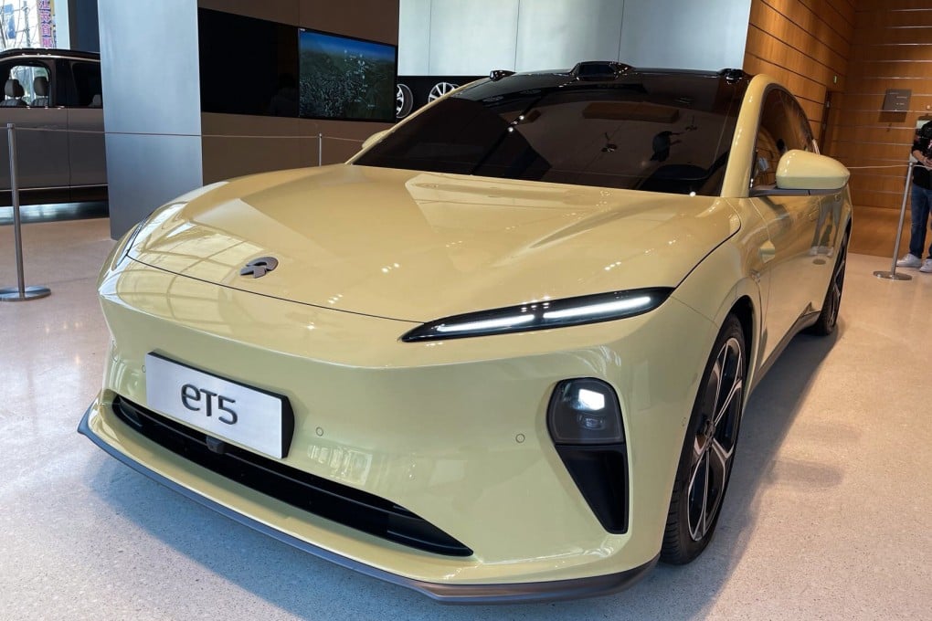 An ET5 mid-size sedan, NIO’s latest model, is displayed at a showroom in Suzhou, Jiangsu province. Photo: Daniel Ren