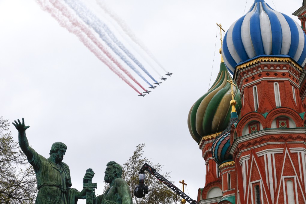 Russian warplanes fly over Red Square during the Victory Day military parade in Moscow, Russia, May 9, 2021, which marks the 76th anniversary of the end of World War II in Europe. Photo: AP