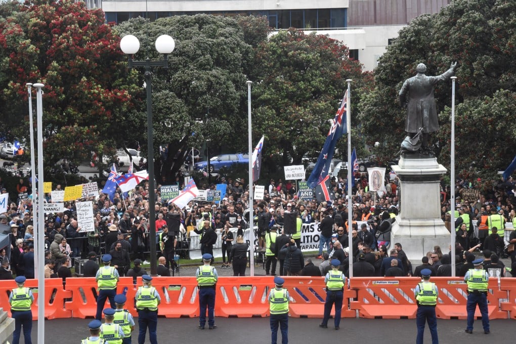 Anti-vaccine protesters hold a rally in New Zealand. Photo: dpa