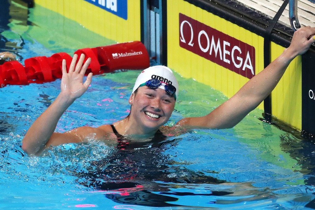 Siobhan Haughey celebrates after winning the women’s 200m freestyle final. Photo: EPA-EFE