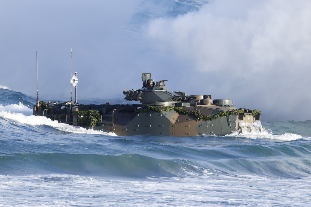 An assault amphibious vehicle seen during a Japan Self-Defence Forces drill in November. Beijing claims Japanese joint military drills with the US and others in the East and South China seas undermine regional security. Photo: Bloomberg