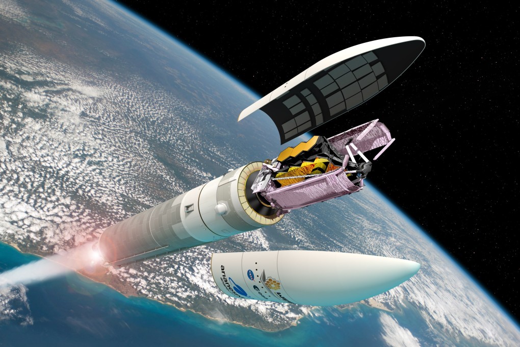 An artist’s impression of the James Webb Space Telescope, folded in the Ariane 5 rocket during launch. Photo: EPA