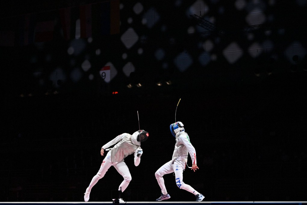 Hong Kong’s Cheung Ka-long (left) on his way to a gold medal against Italy’s Daniele Garozzo. Photo: AFP