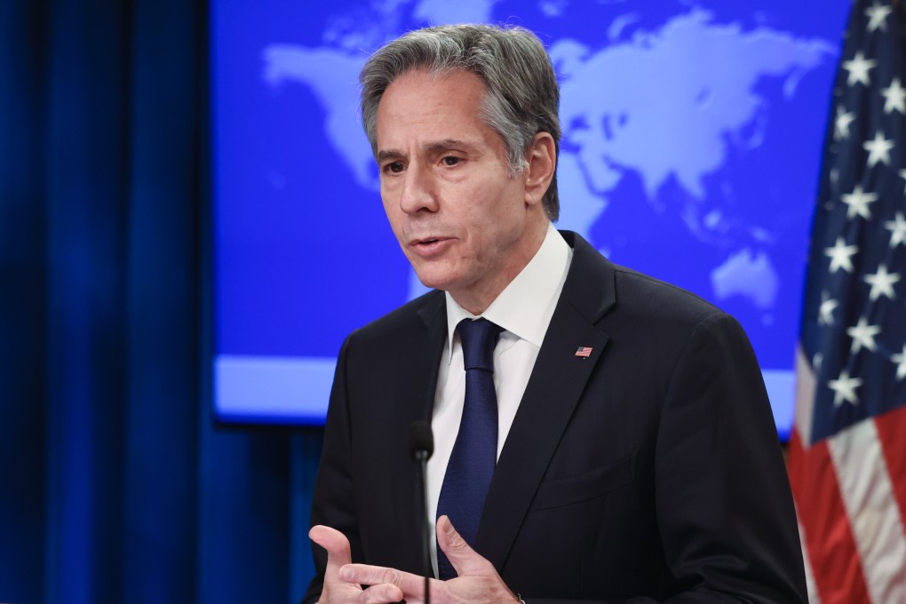 Secretary of State Antony Blinken delivers year-end remarks for 2021 during a news conference at the State Department in Washington on Tuesday. Photo: AP