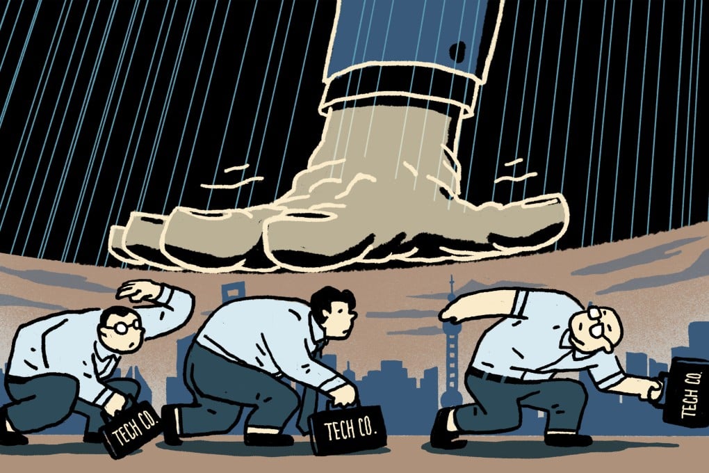 For China’s tech giants, whose ethos seemed to be “the sky is the limit”, 2021 saw their ambitions curbed by tightened regulations and increased government scrutiny. Illustration: Perry Tse