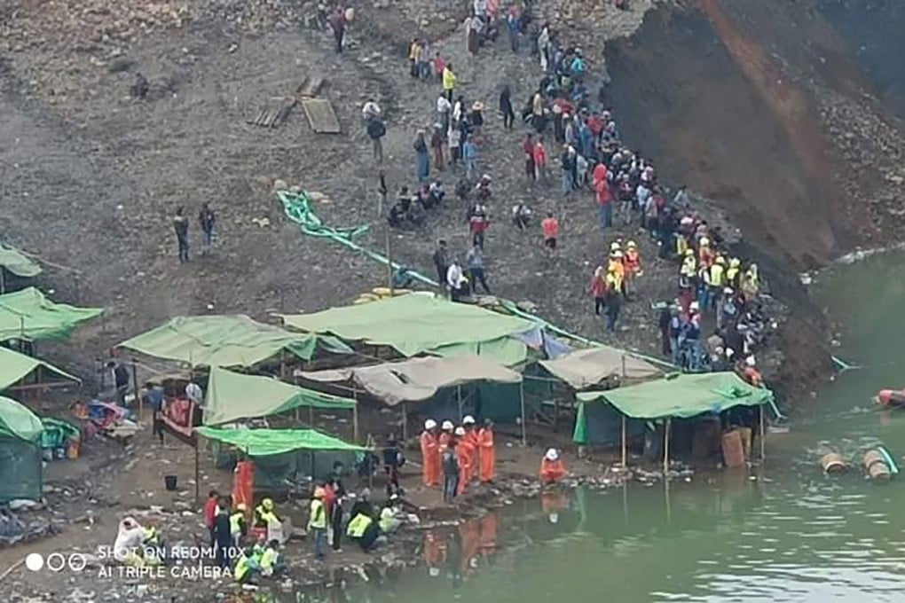 Rescue teams search for missing people at the jade mining accident in Hpakant, Kachin State, northern Myanmar. Photo: EPA