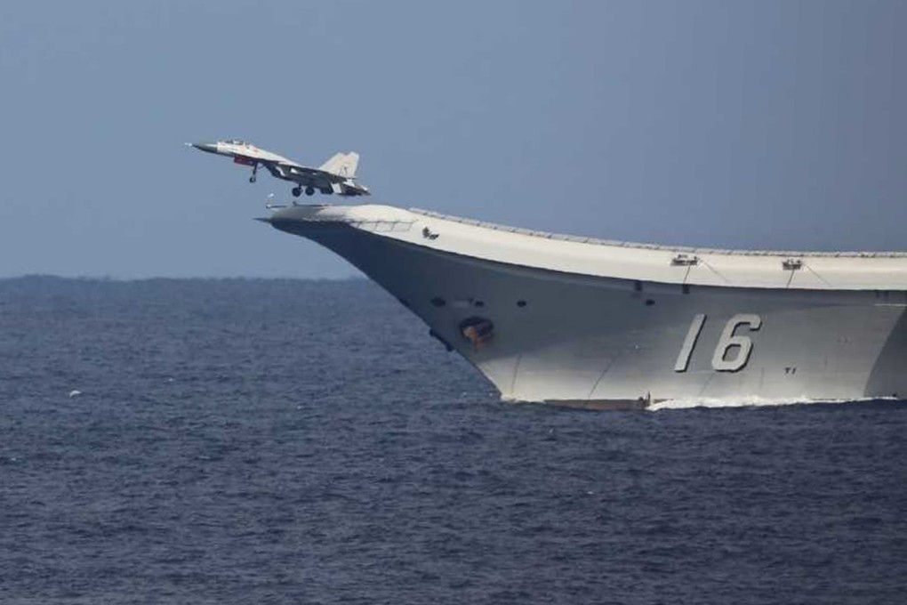 The Liaoning aircraft carrier was photographed conducting drills east of Okinawa. Photo: Handout