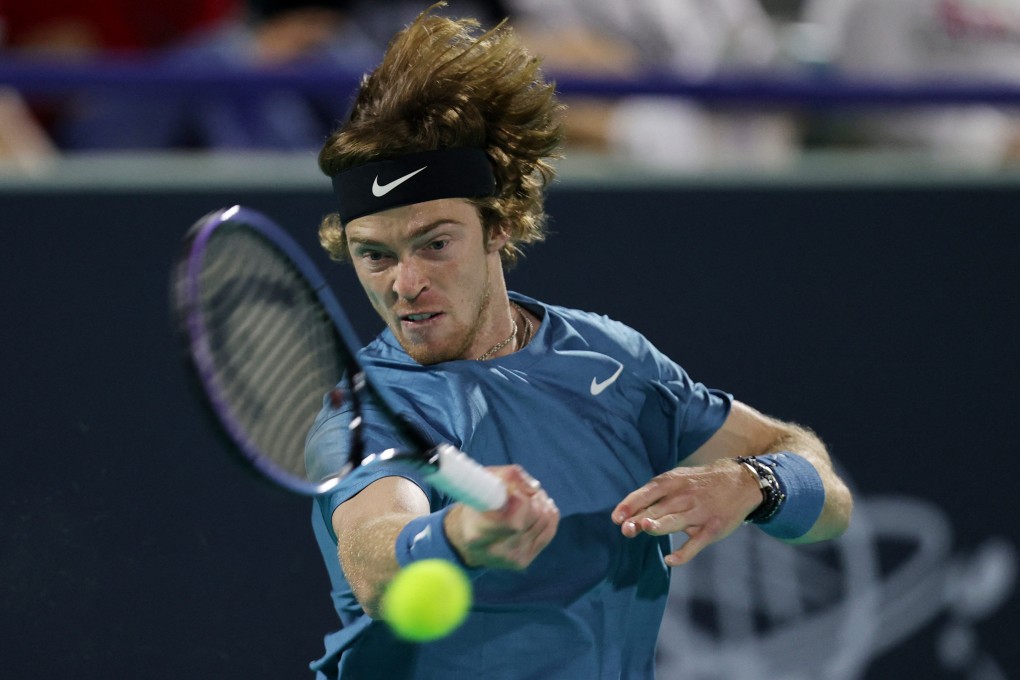 Andrey Rublev in action during his final match against Andy Murray at the Mubadala World Tennis Championship in Abu Dhabi. Photo: Reuters