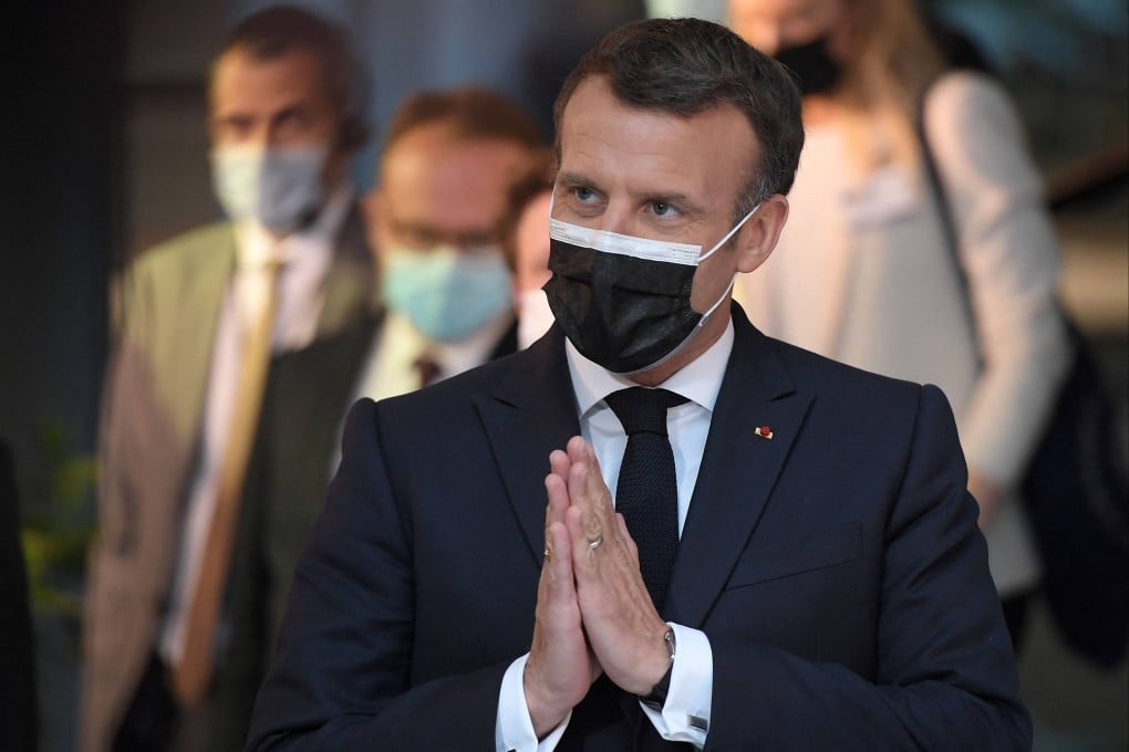French President Emmanuel Macron gestures during a press conference at the Europe Day ceremony and the Future of Europe conference at the European Parliament in Strasbourg, France, on May 9. Photo AFP