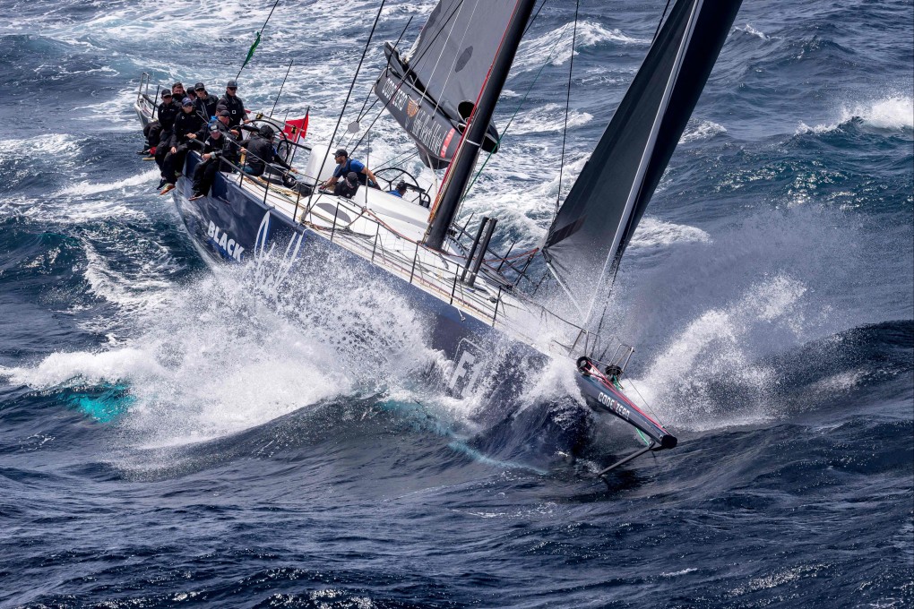Black Jack takes line honours in the 2021 Sydney to Hobart yacht race. Photo: AFP