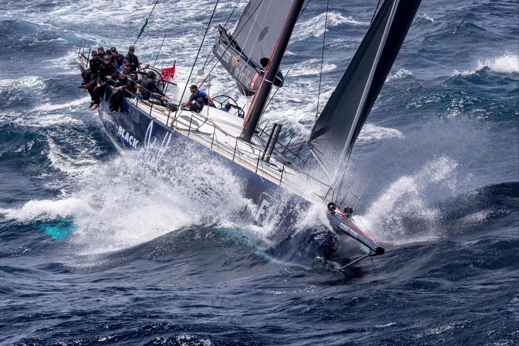 Black Jack takes line honours in the 2021 Sydney to Hobart yacht race. Photo: AFP