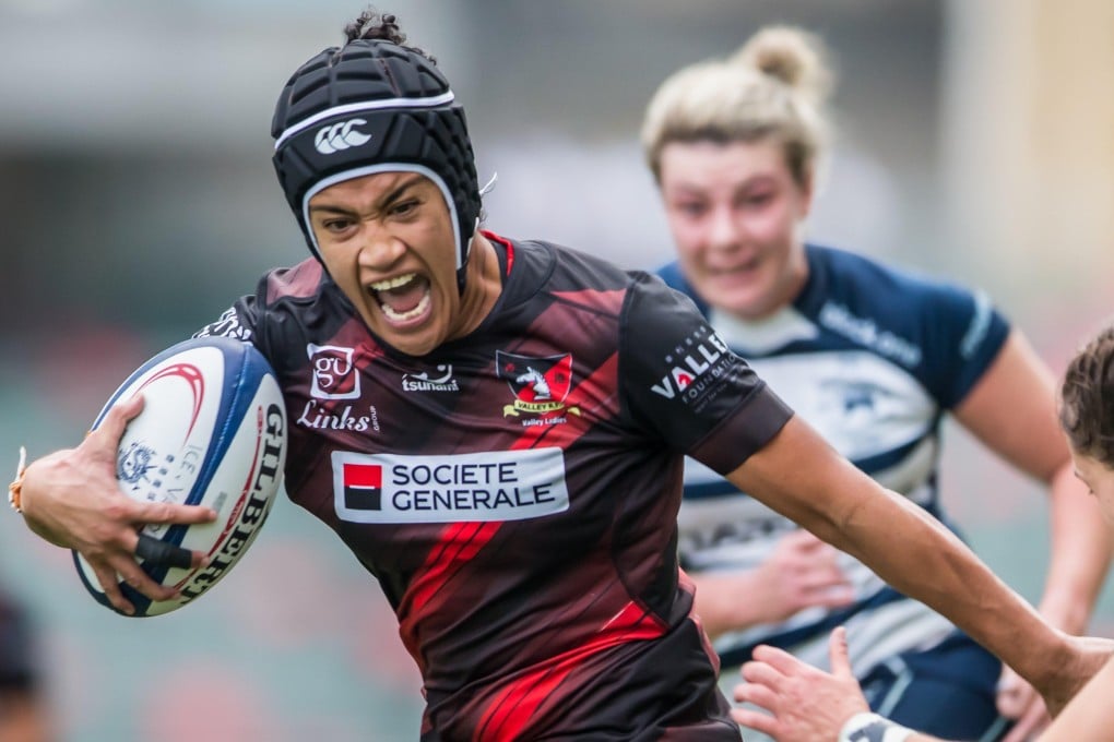 Former Hong Kong coach Bella Milo scores a try for Valley Black Ladies against HKFC Ice in the women’s rugby Premiership. Photo: Phoebe Leung